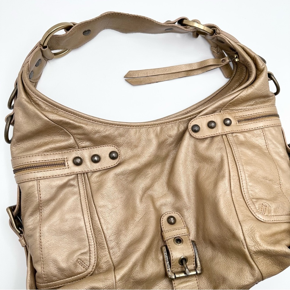 Isabella Fiore Leather Gold Hobo Shoulder Bag - Picture 10 of 16